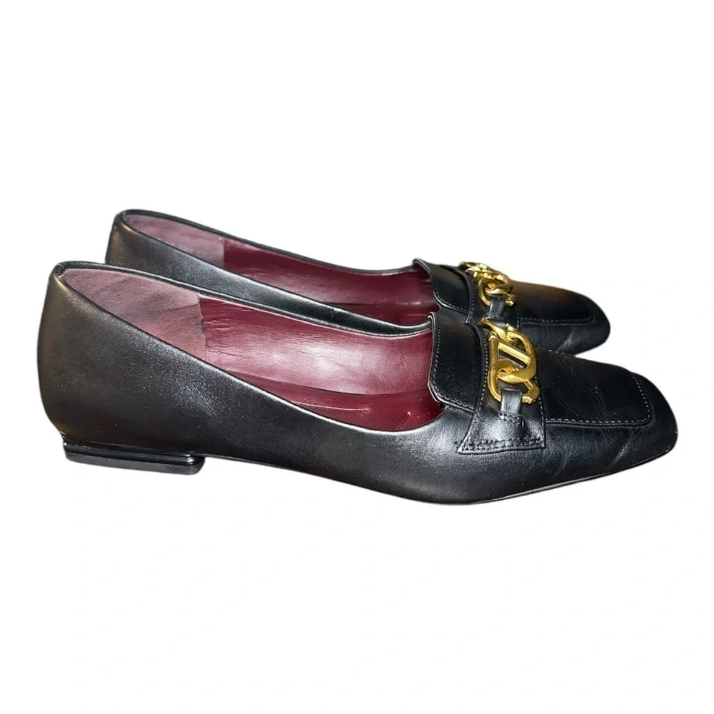 Franco Sarto women’s Tiari Elegant Black slip onLoafers w/ Gold Accent sz 8.5M